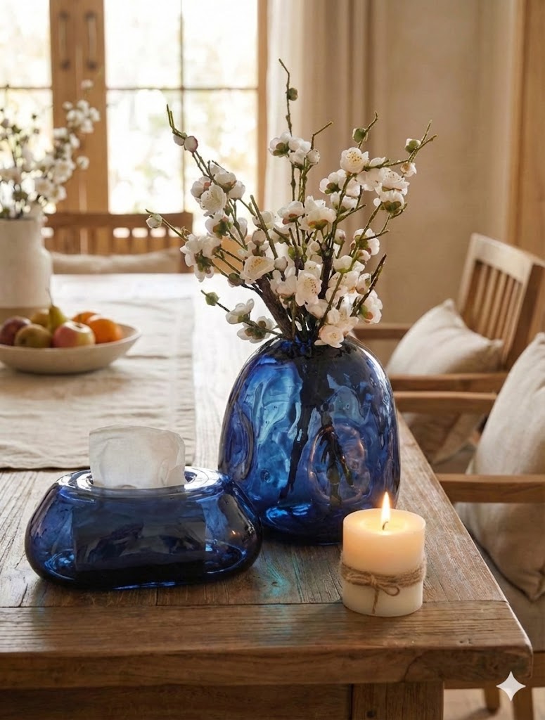 گلدان تویی بلور همراه با  جا دستمالی