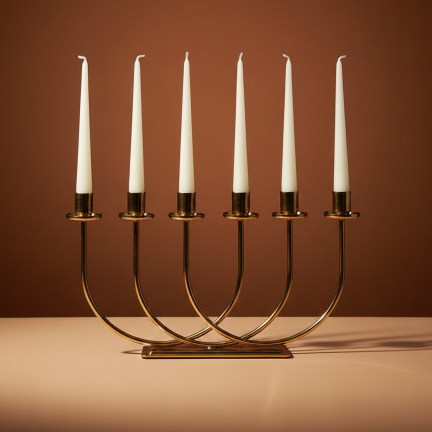 شمعدان فلزی مجلل شش‌شعله کلاسیک