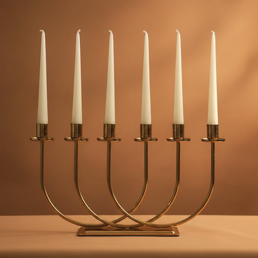 شمعدان فلزی مجلل شش‌شعله کلاسیک - تصویر 2