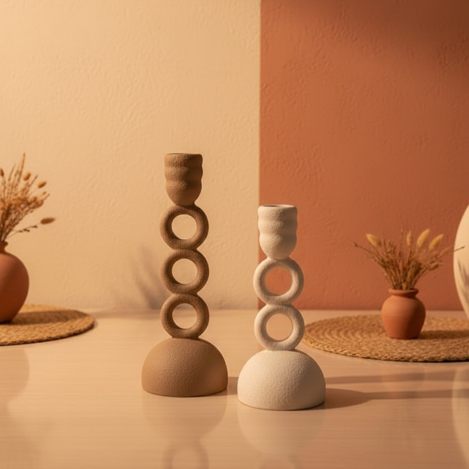 ست جاشمعی دکوراتیو پلی رزین مدل حلقه (طراحی مینیمال موج‌دار) - تصویر 2