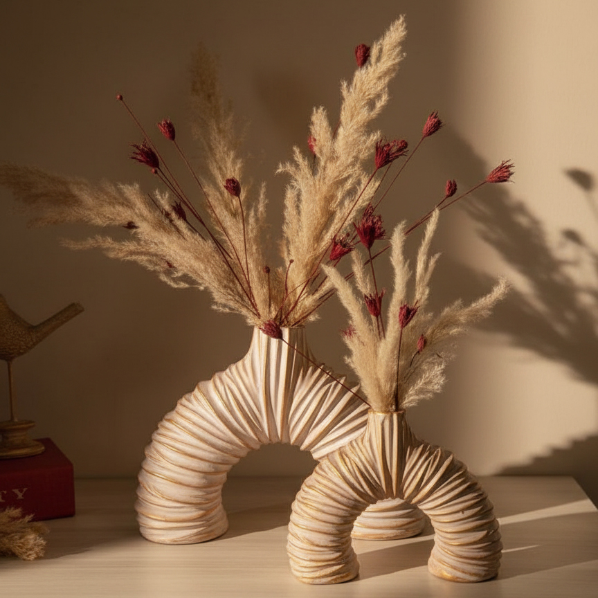 ست گلدان دکوراتیو پلی رزین مدل آرک دوتایی - تصویر 2