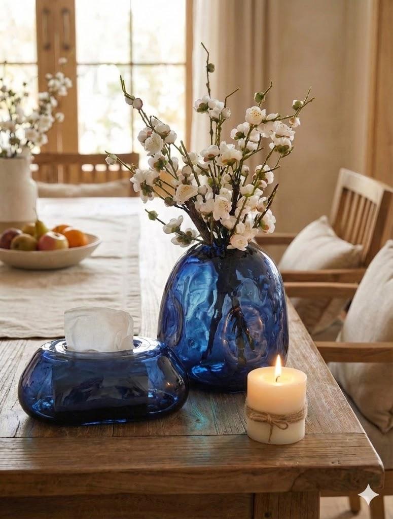 گلدان تویی بلور همراه با  جا دستمالی