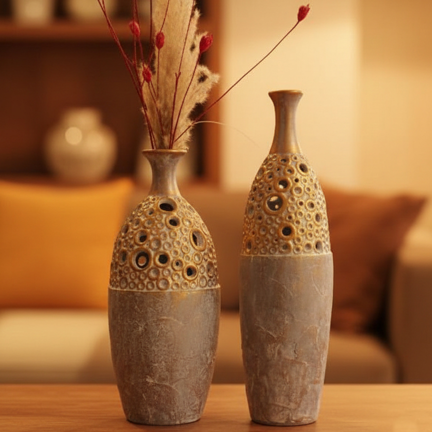 گلدان دوتایی دکوراتیو طرح گندم (مدل حباب طلایی) - تصویر 2