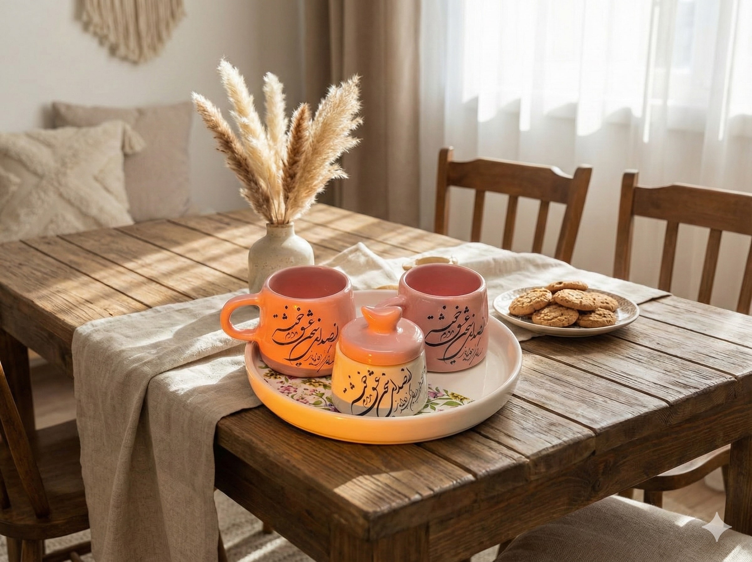 بشقاب صورتی نقش و نگار