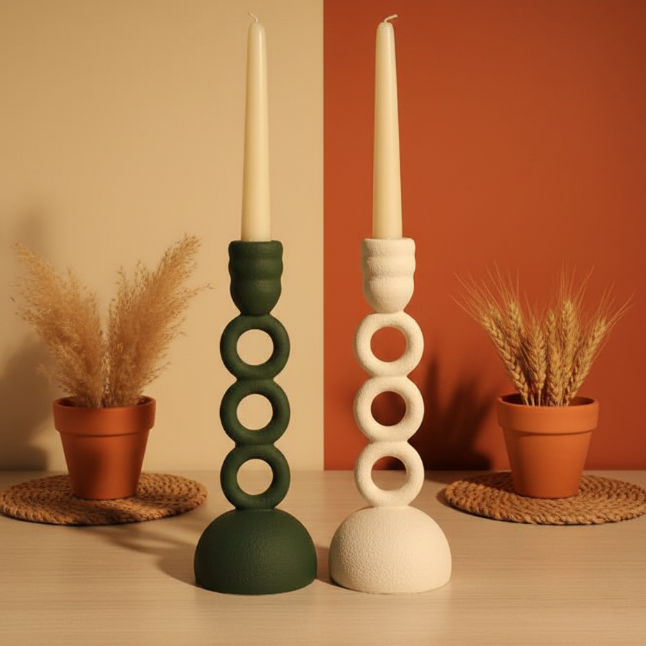 ست جاشمعی دکوراتیو پلی رزین مدل حلقه (طراحی مینیمال موجدار)