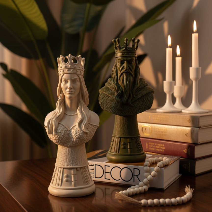 ست مجسمه رومیزی شطرنجی مدل پادشاه و ملکه - تصویر 2