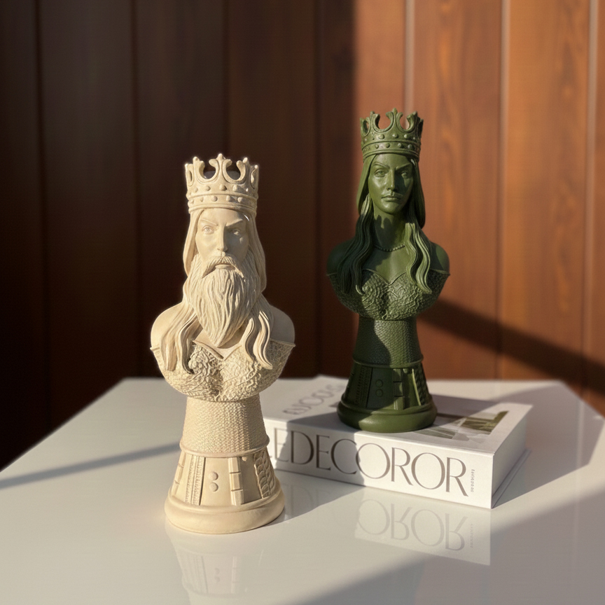 ست مجسمه رومیزی شطرنجی مدل پادشاه و ملکه - تصویر 3