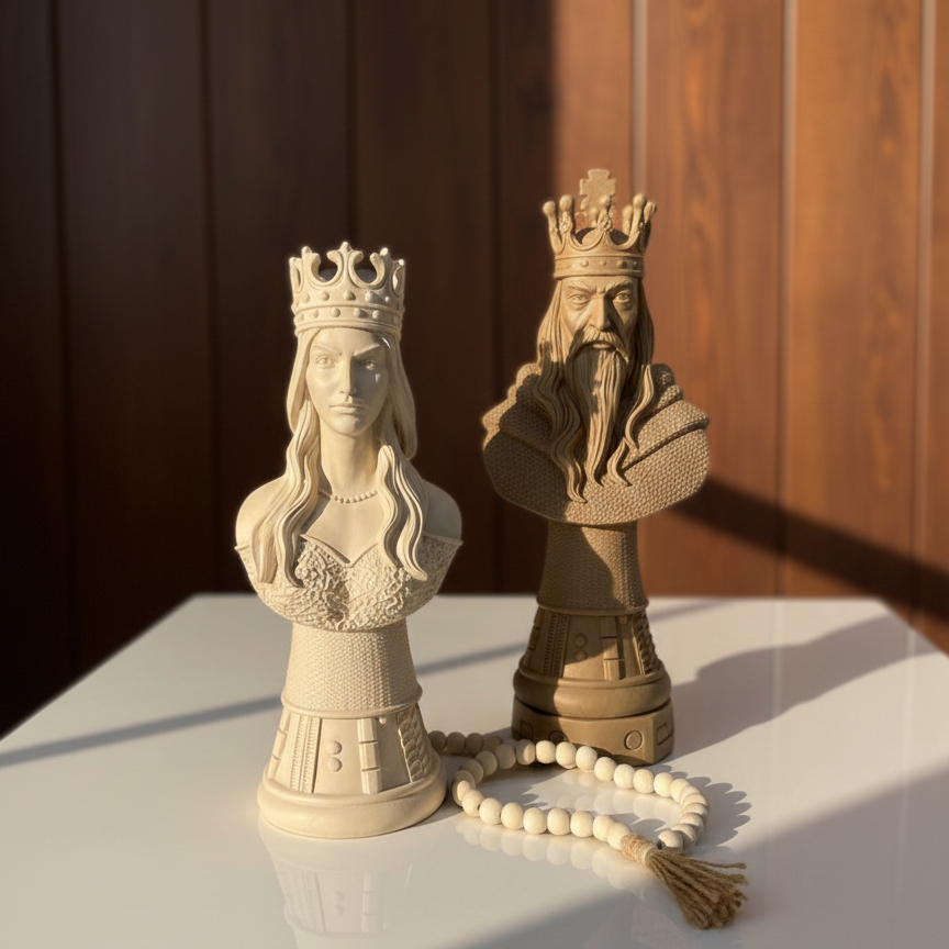 ست مجسمه رومیزی شطرنجی مدل پادشاه و ملکه - تصویر 4