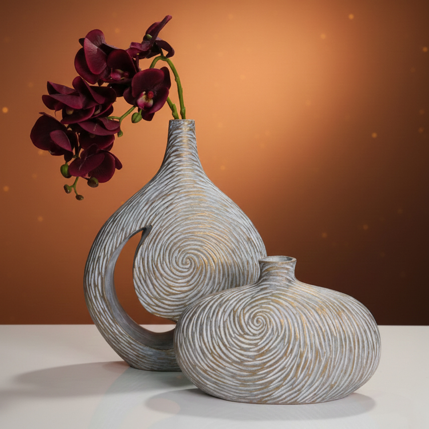 ست گلدان دکوری مارپیچ مهتاب (۲ عددی) - تصویر 1