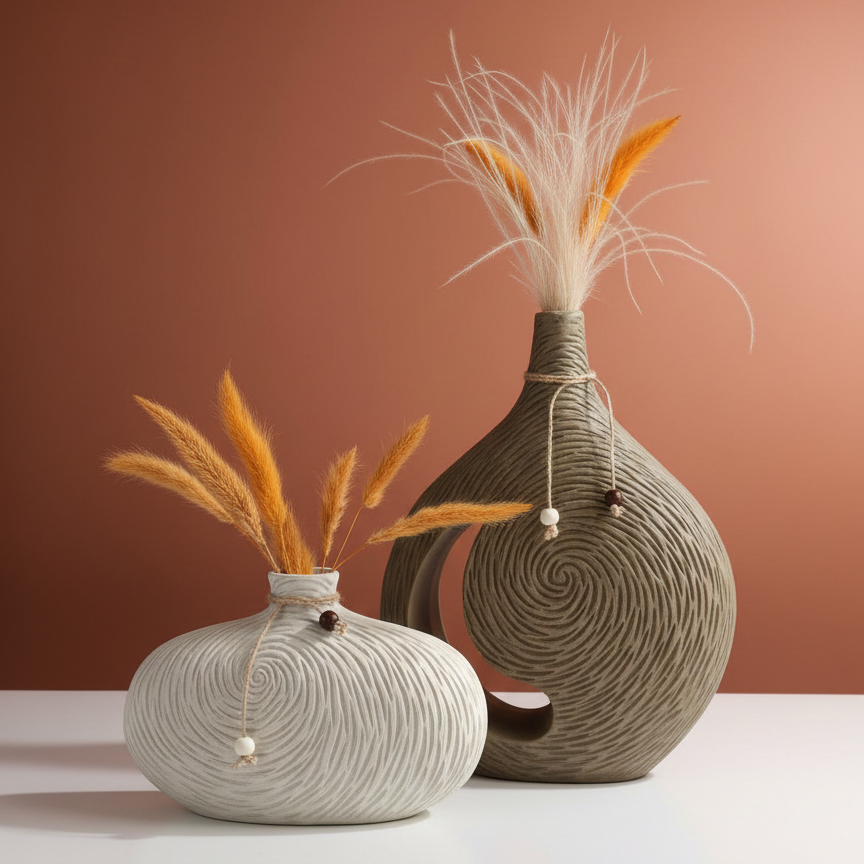 ست گلدان دکوری مارپیچ مهتاب (۲ عددی) - تصویر 3