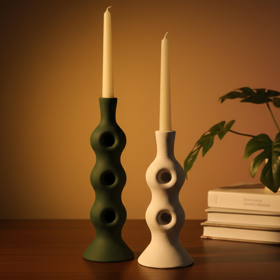 ست جاشمعی دکوراتیو پلی رزین مدل حلقه (دوتایی موجدار)