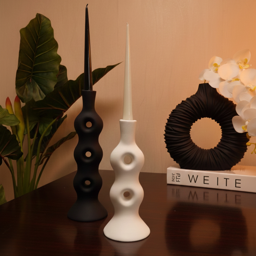 ست جاشمعی دکوراتیو پلی رزین مدل حلقه (دوتایی موجدار) - تصویر 2