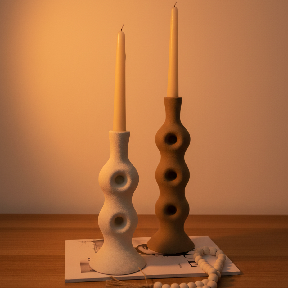 ست جاشمعی دکوراتیو پلی رزین مدل حلقه (دوتایی موجدار) - تصویر 3