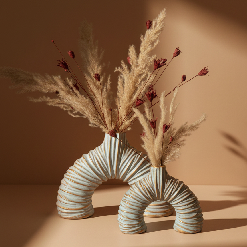 ست گلدان دکوراتیو پلی رزین مدل آرک دوتایی