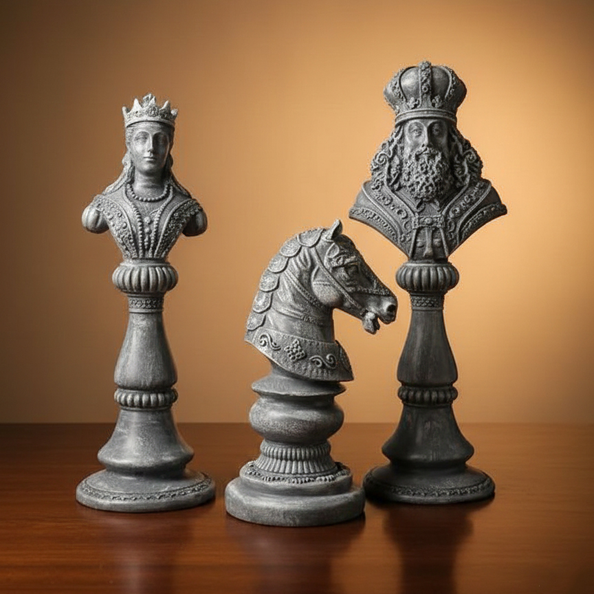 ست مجسمه شاه، بی بی و اسب شطرنجی - تصویر 2
