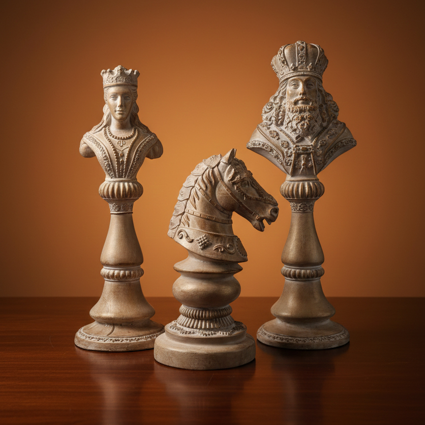 ست مجسمه شاه، بی بی و اسب شطرنجی - تصویر 3